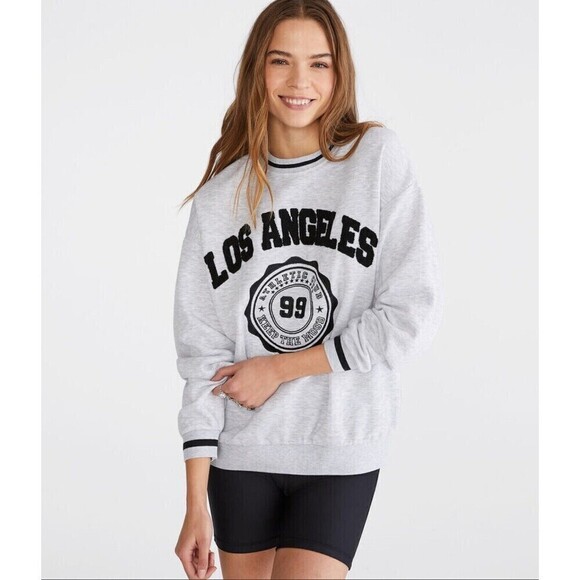 Aeropostale Sweatshirt Women's  Gray Spell Out Logo Y2K Preppy‎ Sweater Size XL - Picture 1 of 12